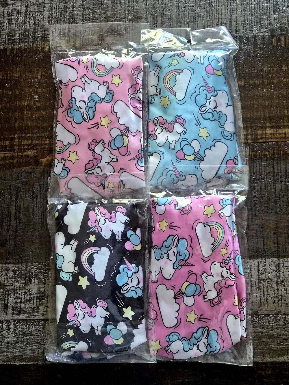 Set of 4 Children's Hair Bonnets ~ Super Cute Unicorns Vibrant Colors ~ NWOT